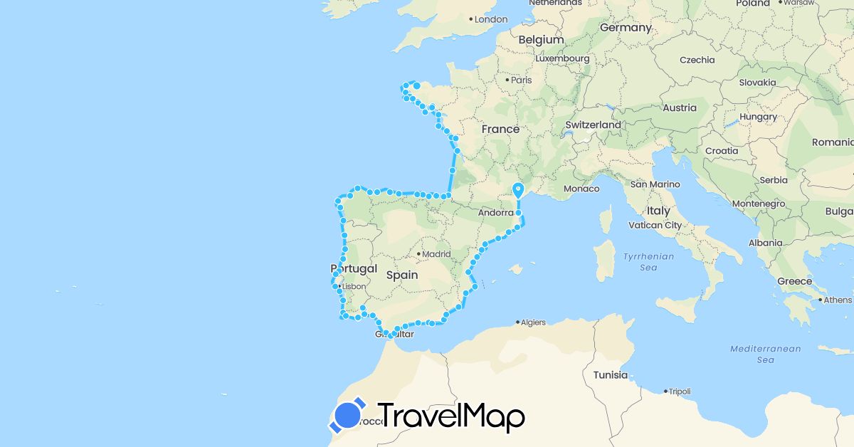 TravelMap itinerary: driving, 2018 in Spain, France, Portugal (Europe)