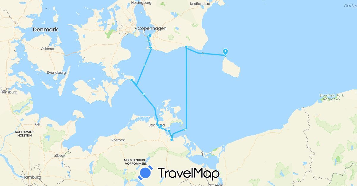 TravelMap itinerary: boat in Germany, Denmark, Sweden (Europe)